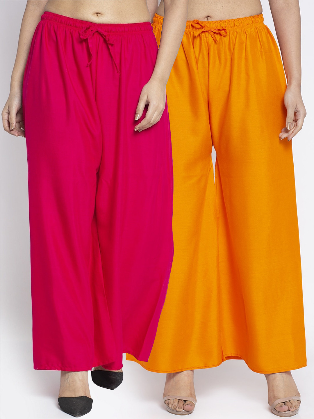 GRACIT Women Pink & Orange Solid Flared Palazzos