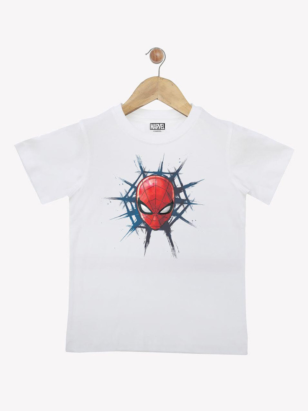 YK Marvel Boys White Avengers Spiderman Print Round Neck Cotton Pure Cotton T-shirt
