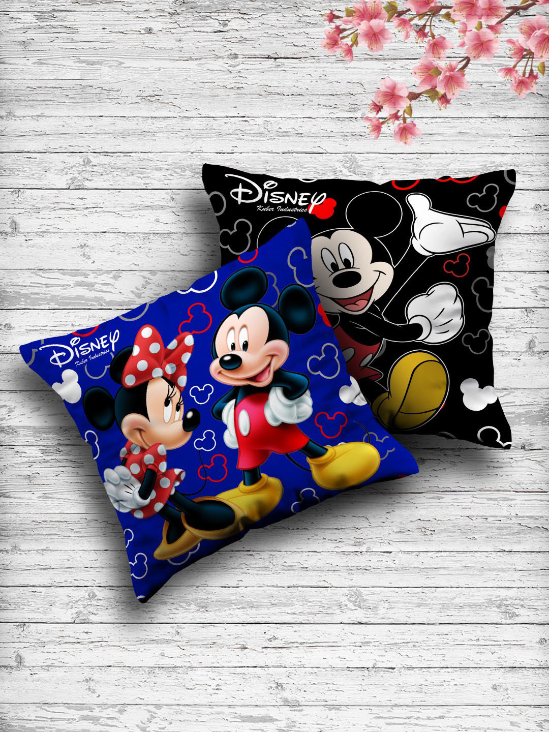Kuber Industries Set Of 2 Blue & Black Both Side Disney Printed Reversible Cushion