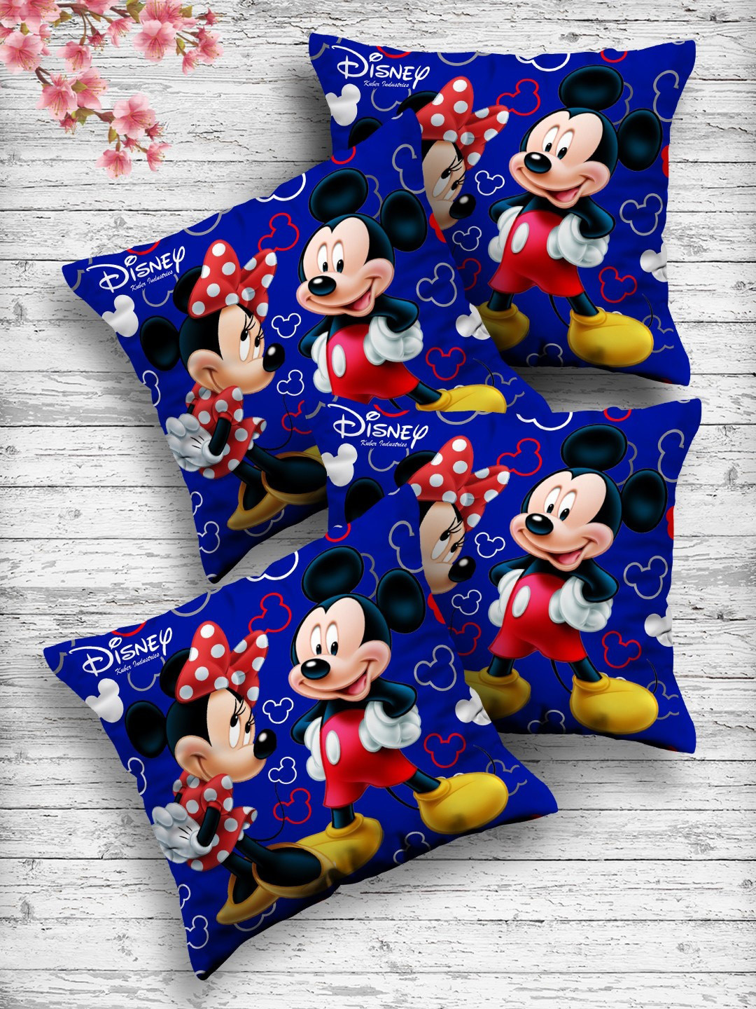 Kuber Industries Set Of 4 Blue & Red Disney Printed Reversible Cushions