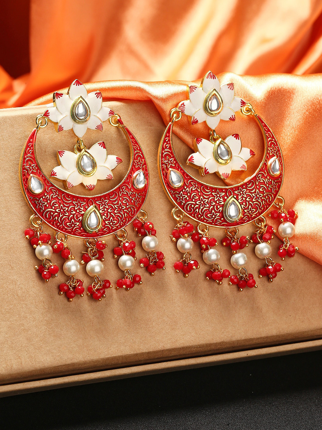 OOMPH Women Red Crescent Shaped Chandbalis