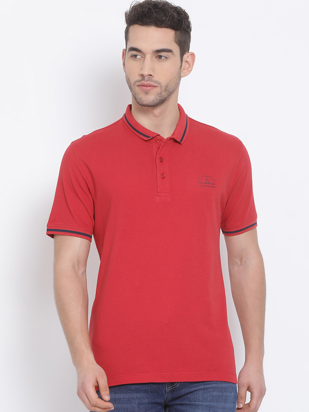 Richlook Men Red Solid Polo Collar T-shirt