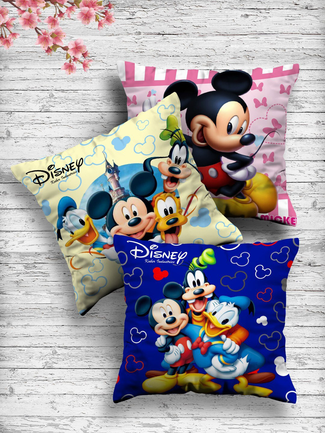 Kuber Industries Set Of 3 Disney Printed Reversible Floor Cushions