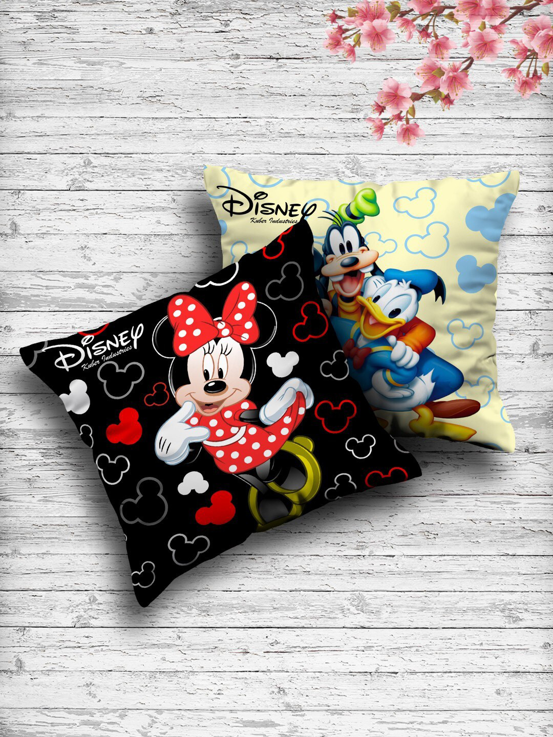 Kuber Industries Set Of 2 Beige & Black Both Side Disney Printed Reversible Cushion