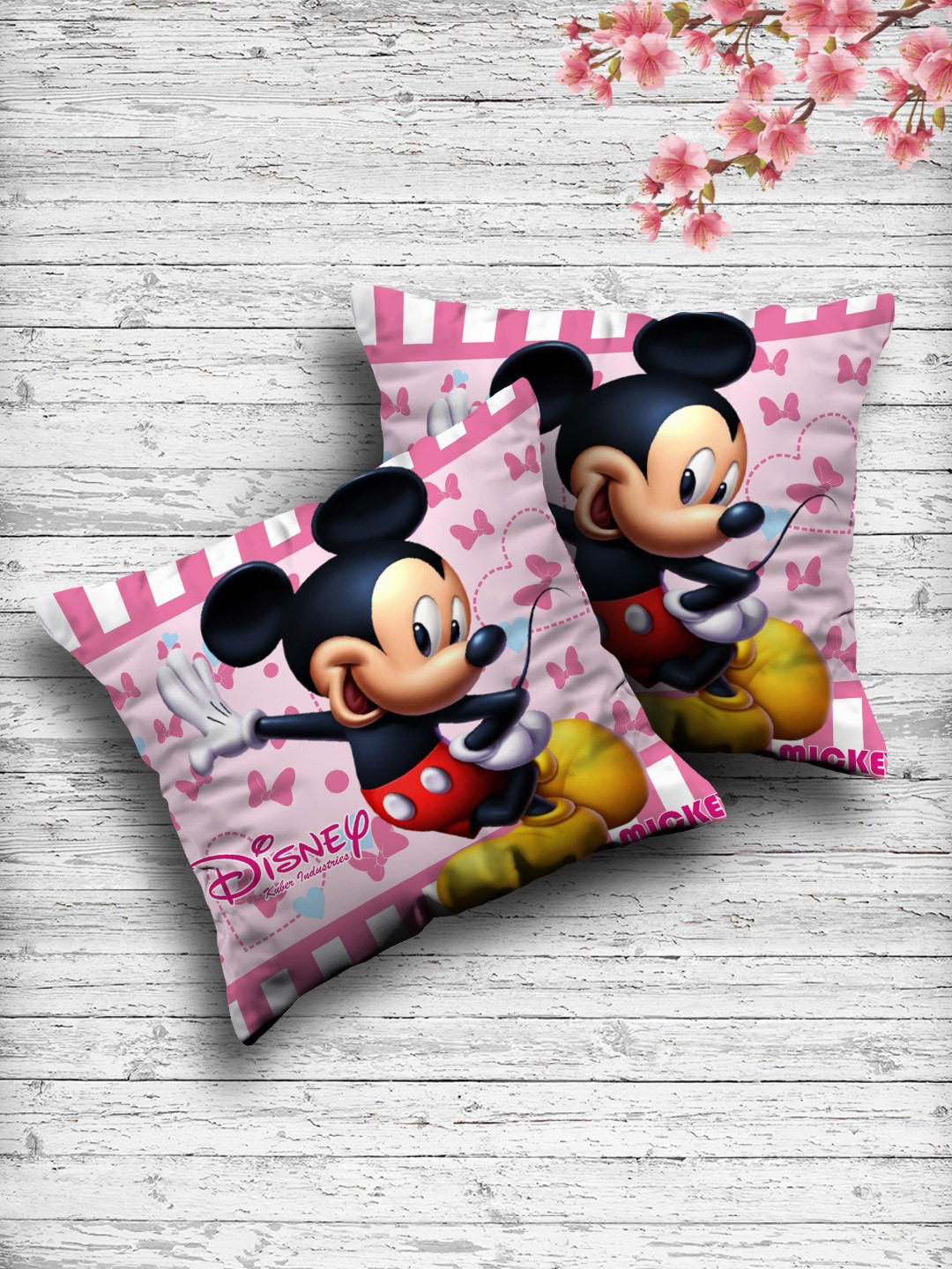 Kuber Industries Set Of 2 Pink & White Disney Both Side Printed Reversible Floor Cushions