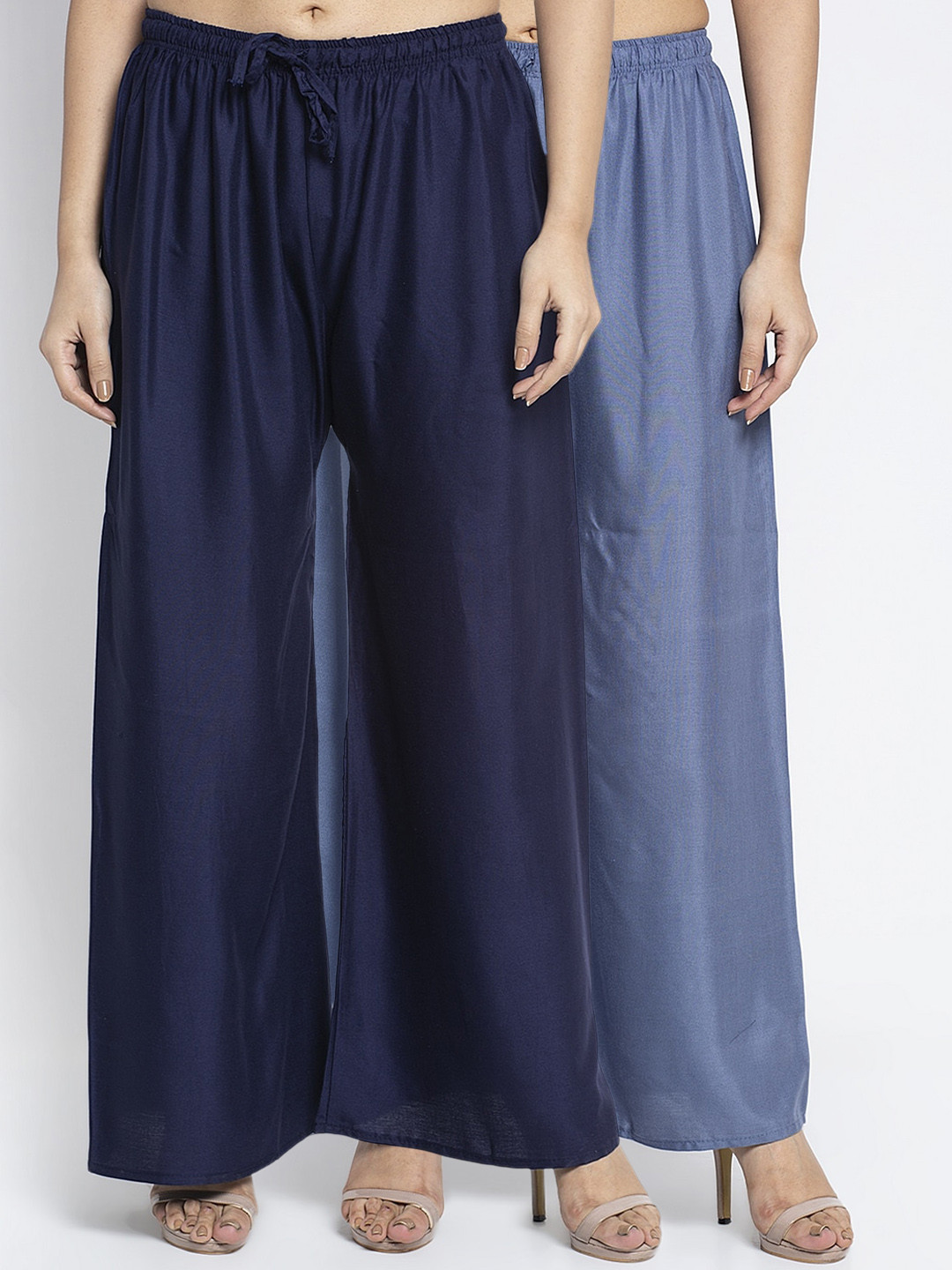 GRACIT Women Grey & Navy Blue Solid Flared Palazzos
