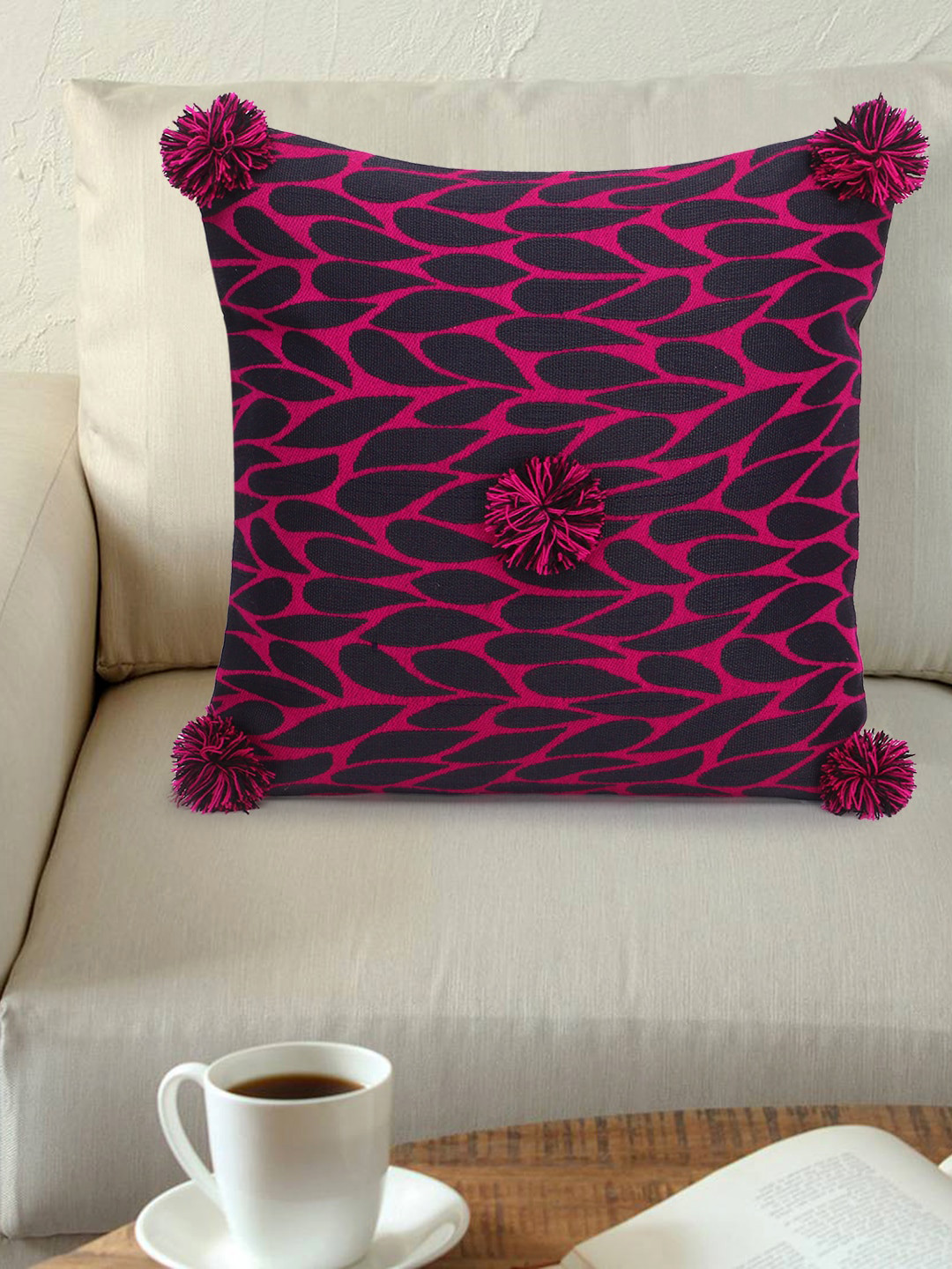 Mezposh Embellished Pink Quirky Polyester Washable Textured Square Cushion Cover -16x16In