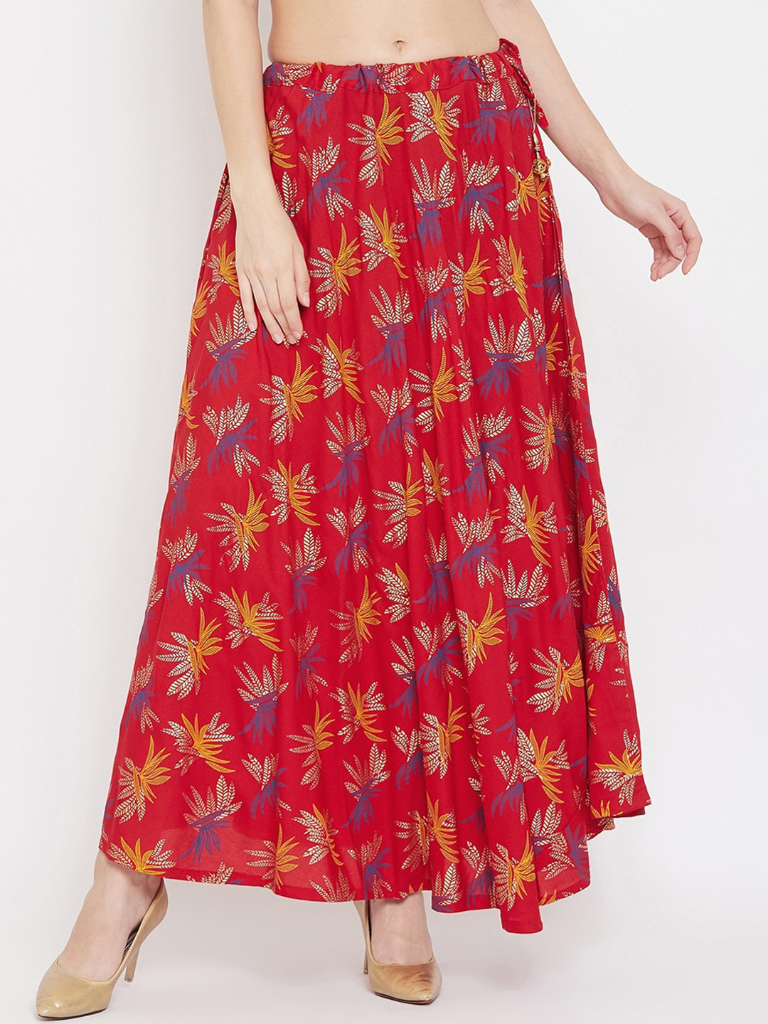 Clora Creation Women Red & Blue Printed Flared Maxi Skirt