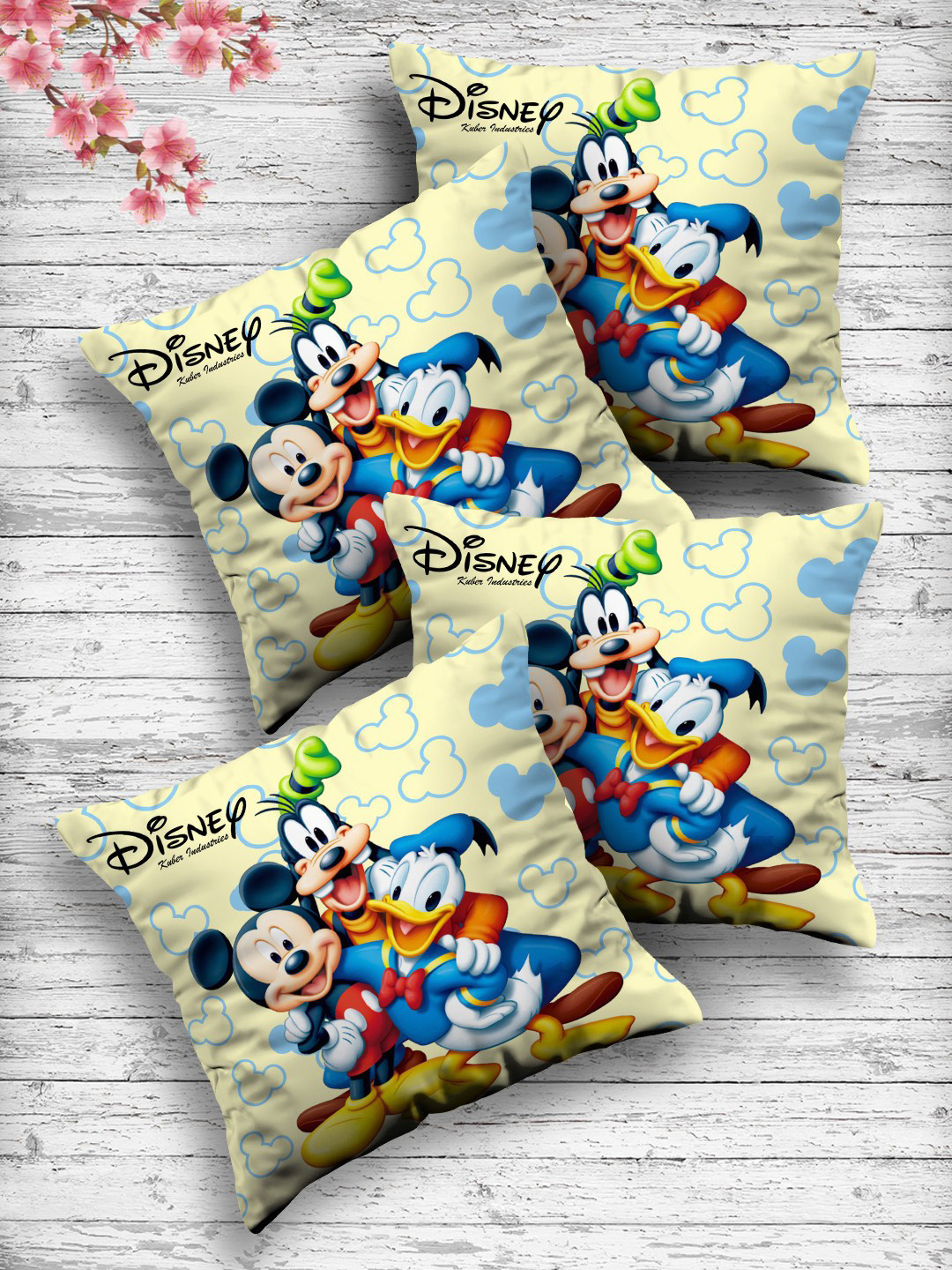 Kuber Industries Set Of 4 Cream-Coloured & Blue Both Side Disney Printed Reversible Cushion