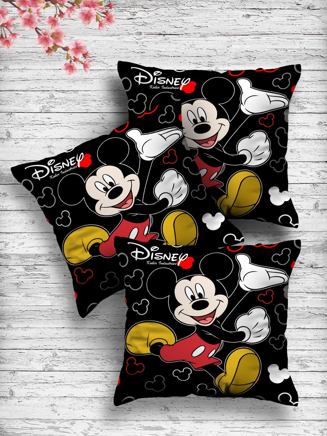 Kuber Industries Set Of 3 Black Disney Both Side Printed Reversible Square Cushions
