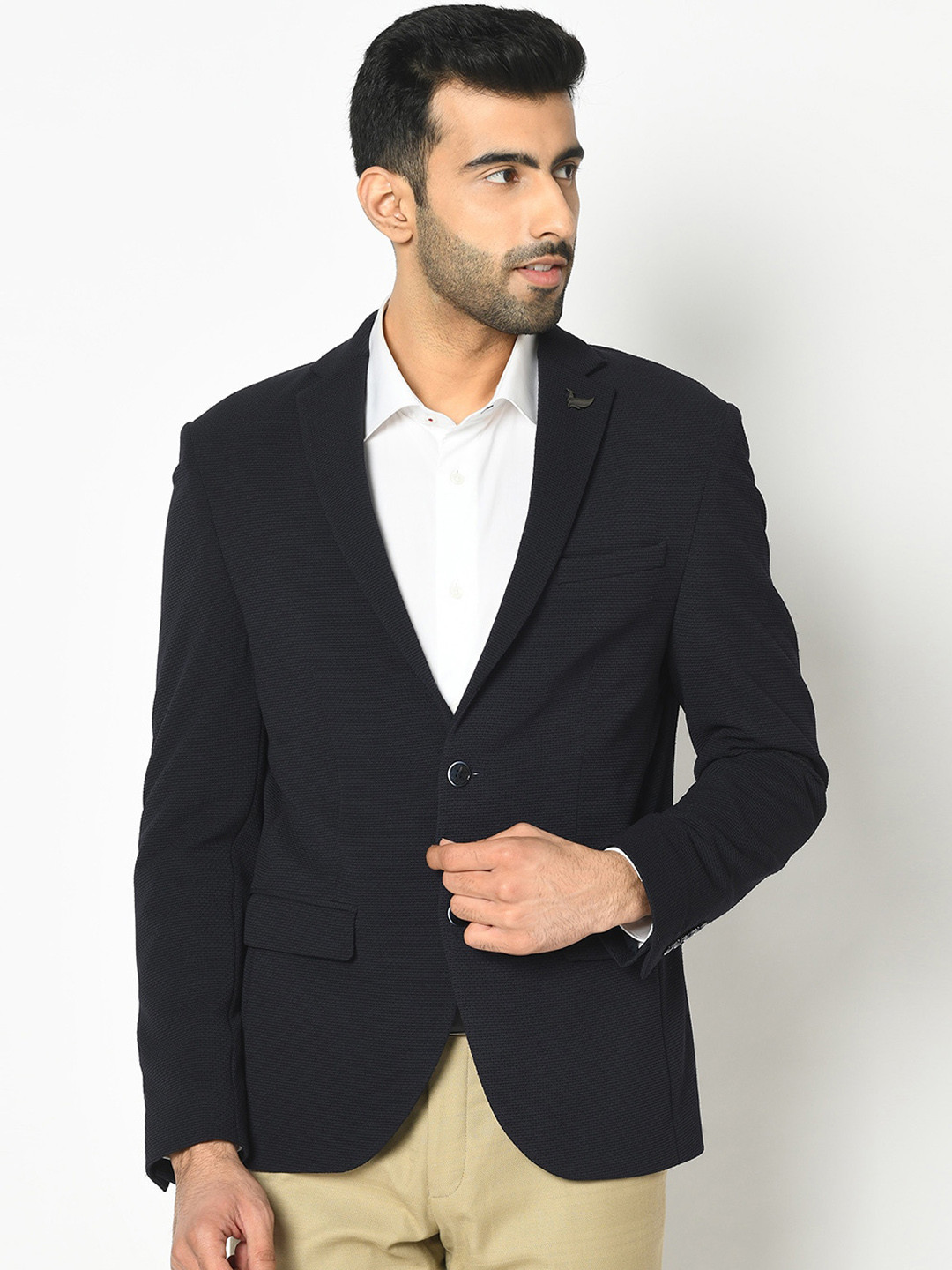 Blackberrys Men Black Solid Slim-Fit Single-Breasted Formal Blazer
