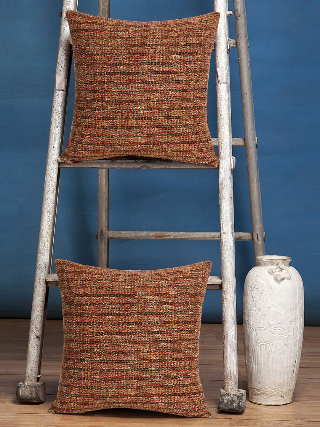 Mezposh Rust & Orange Self Design Cushion Cover