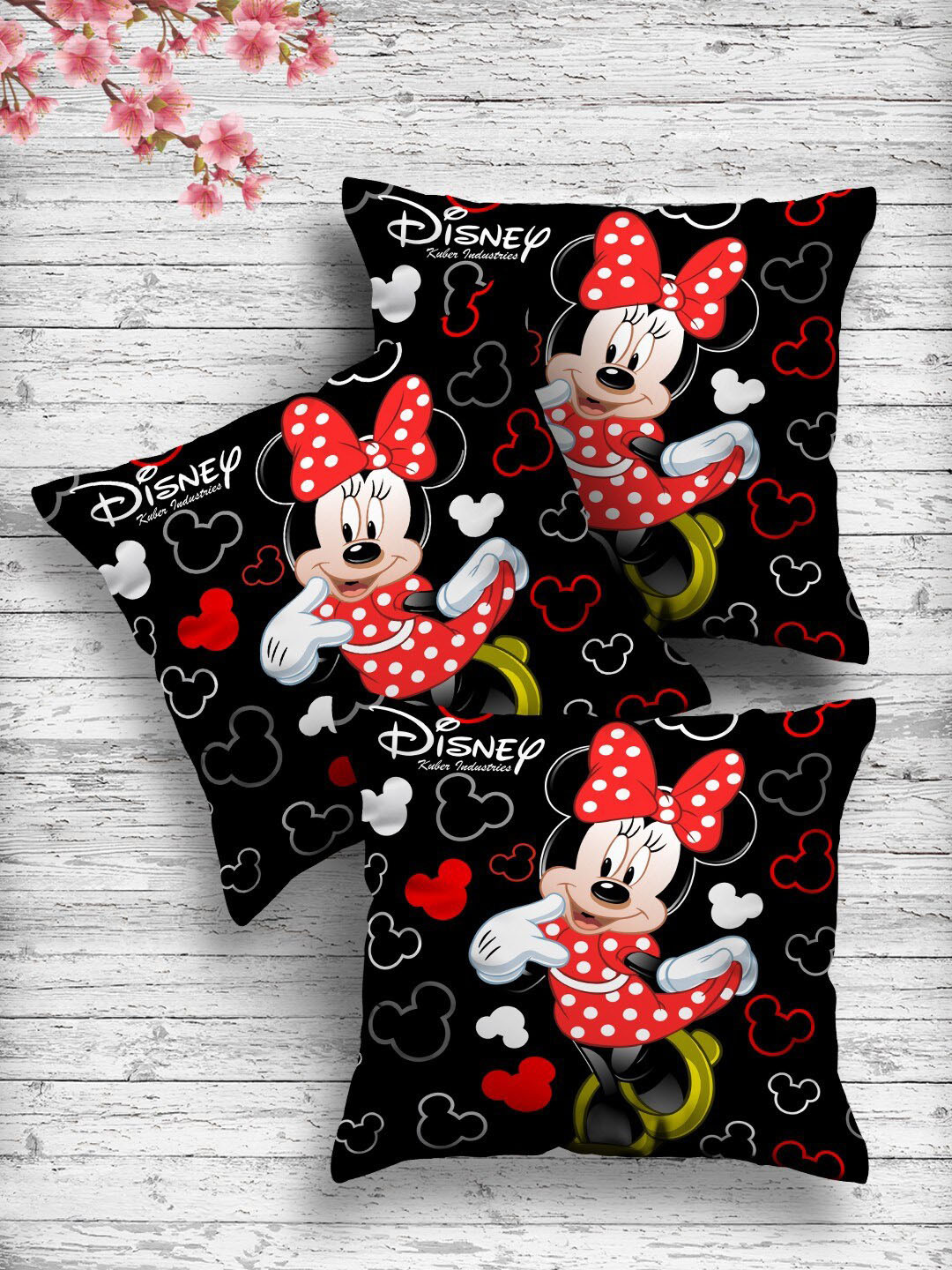 Kuber Industries Set Of 3 Black & Red Disney Both Side Printed Reversible Square Cushions