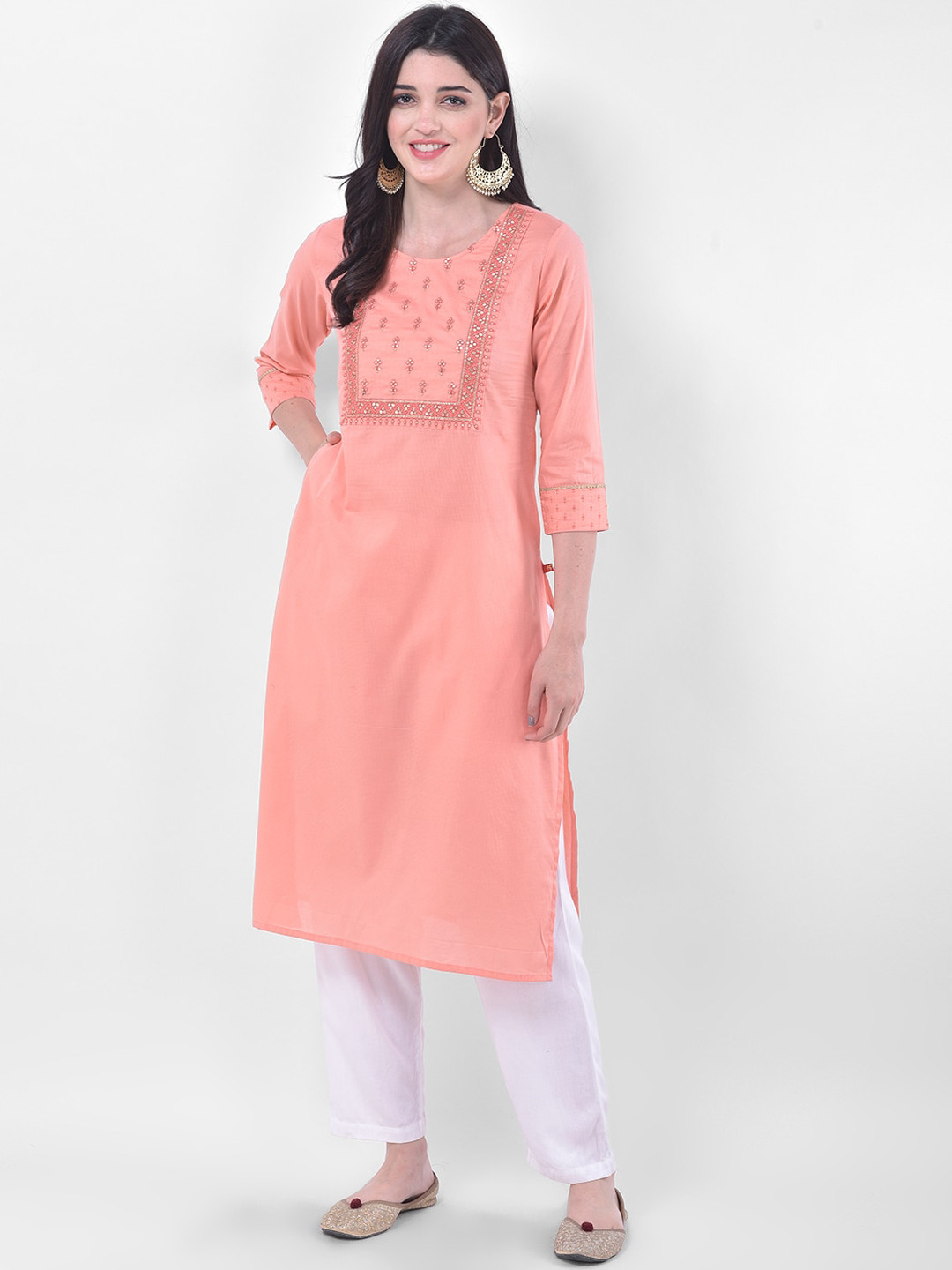 Span Women Pink Thread Work Kurta