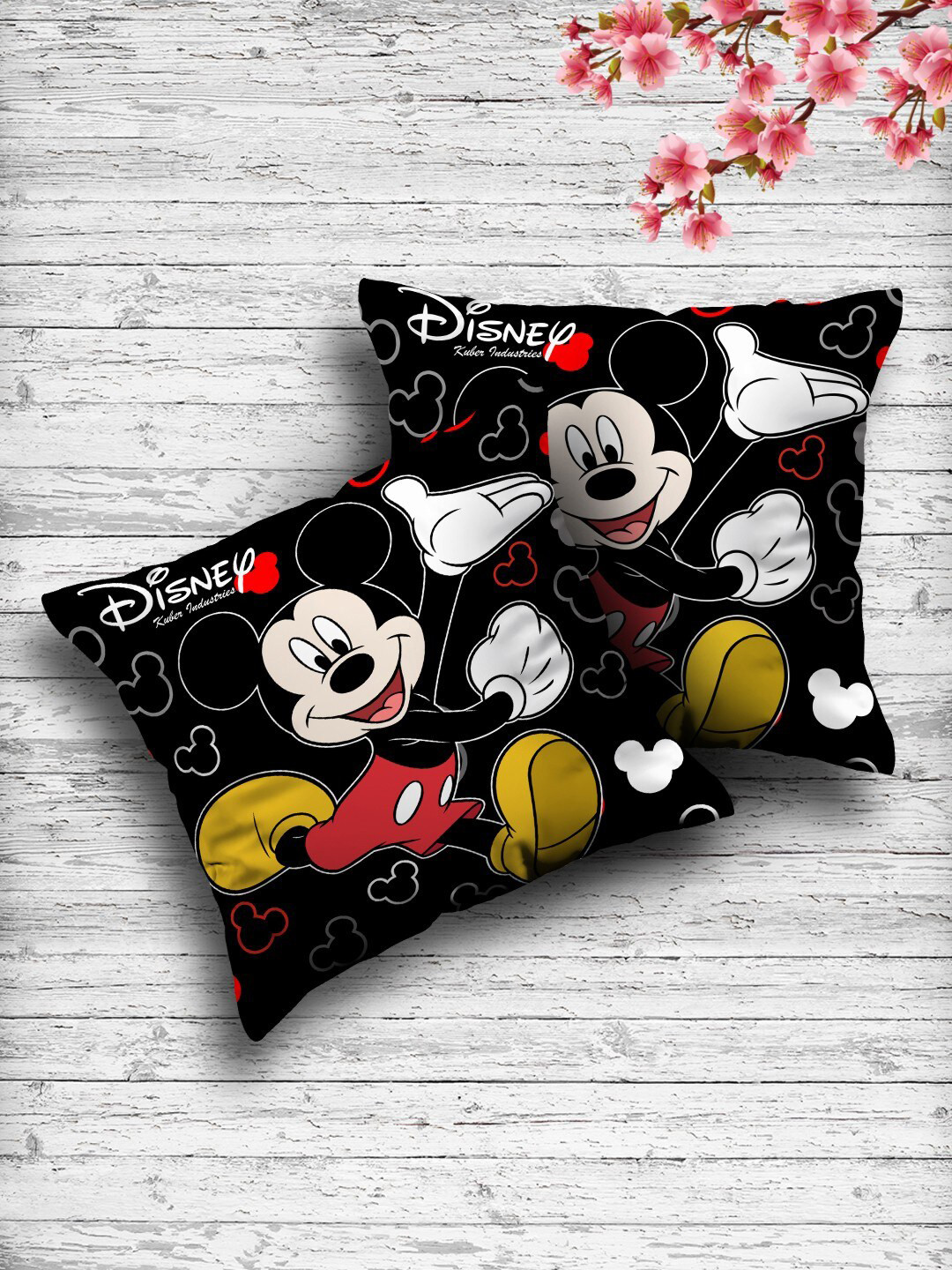 Kuber Industries Set of 2 Black & Red Printed Floor Cushions