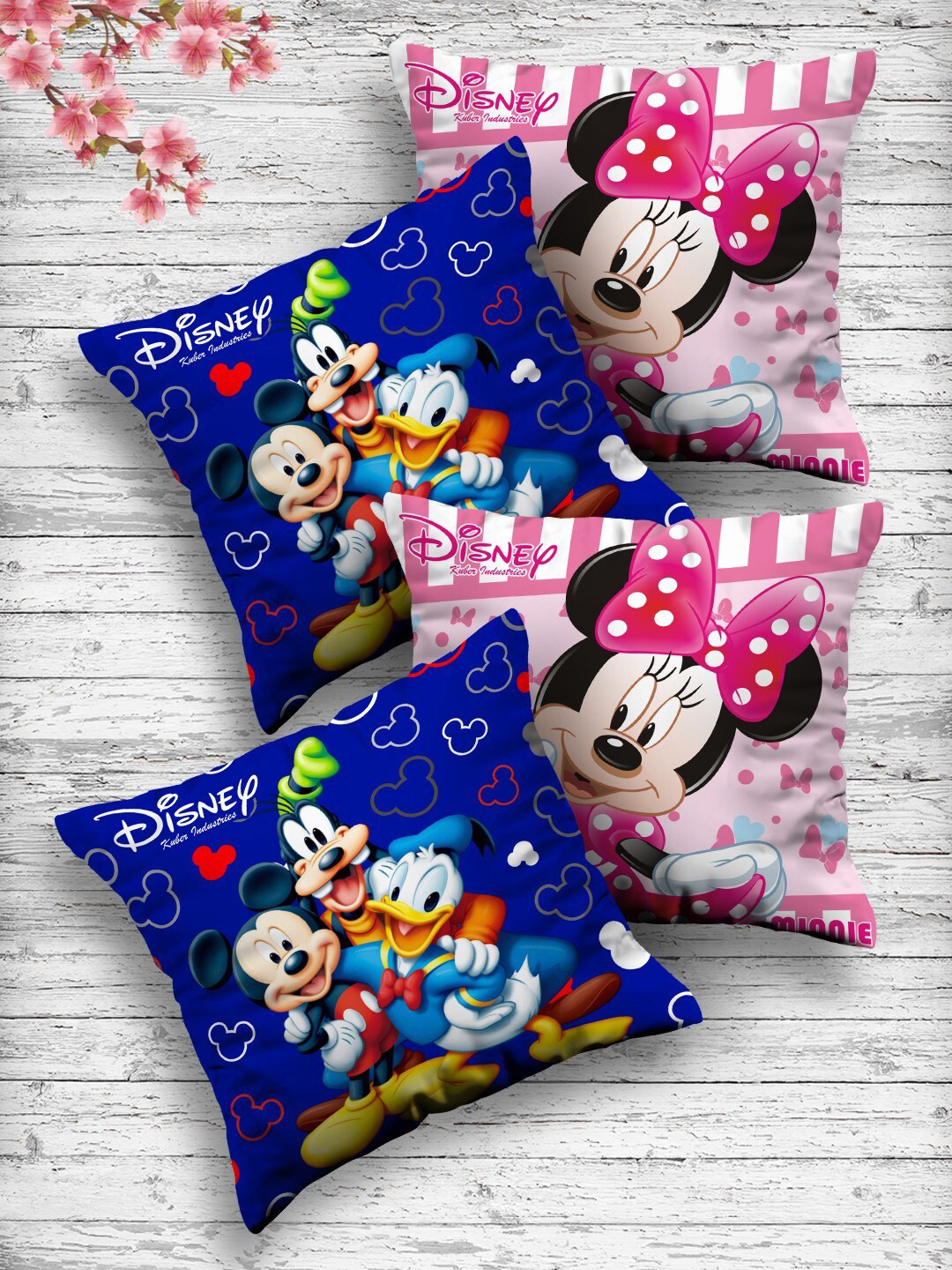 Kuber Industries Set Of 4 Disney Printed Reversible Cushions