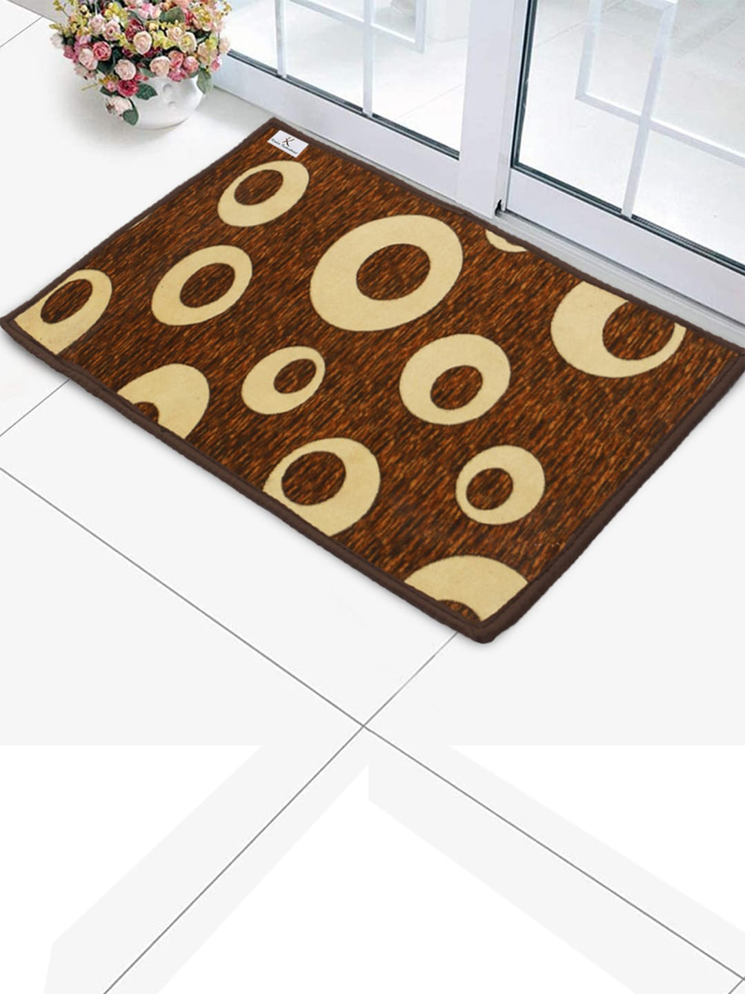 Kuber Industries Brown & Beige Circle Printed Rectangular Door Mat