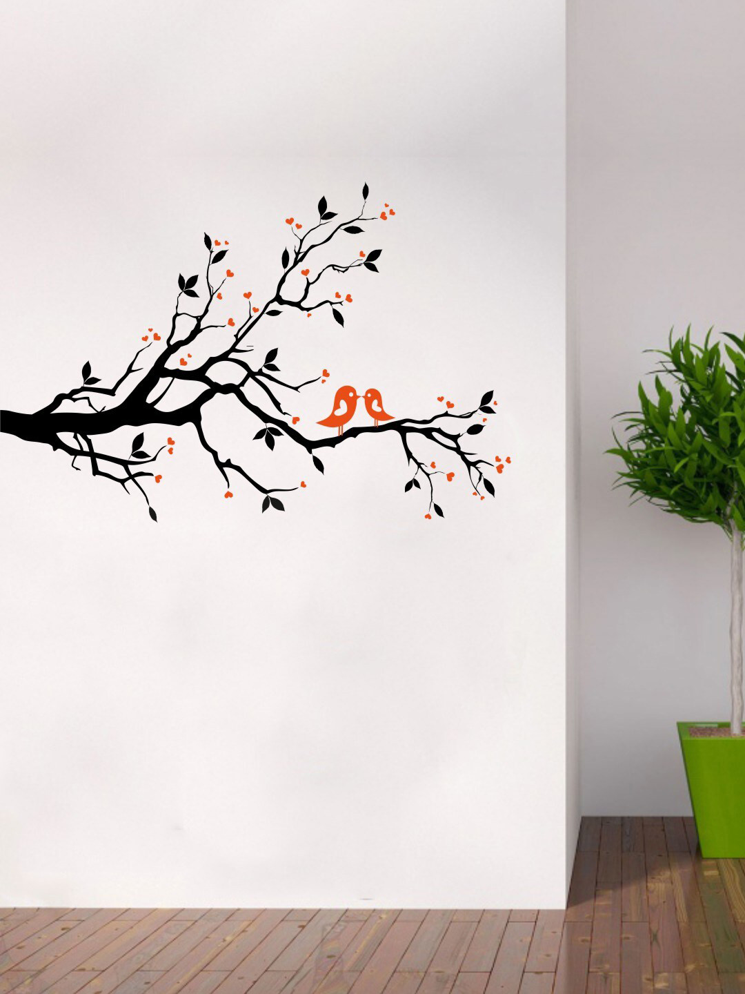 rawpockets Black & Orange Tree Love Birds Wall Sticker