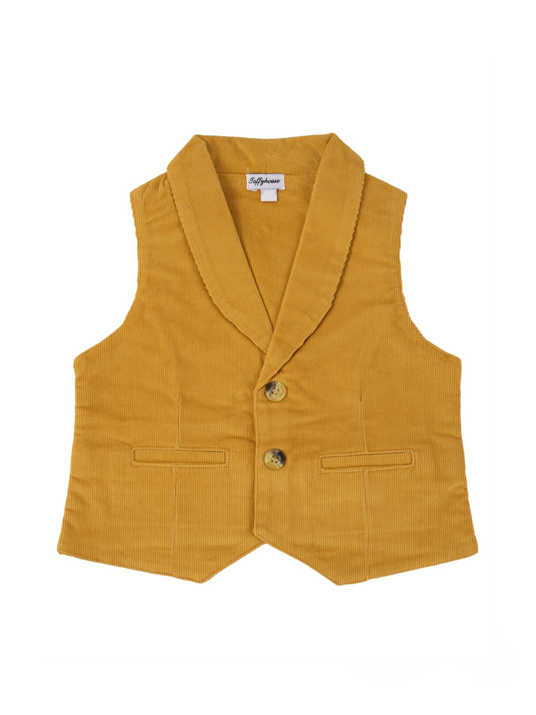 TOFFY HOUSE Boys Gold Coloured Solid Corduroy Casual Waistcoat