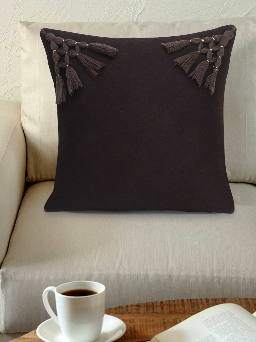 Mezposh Coffee Brown Set of Single Solid Square Cushion Covers
