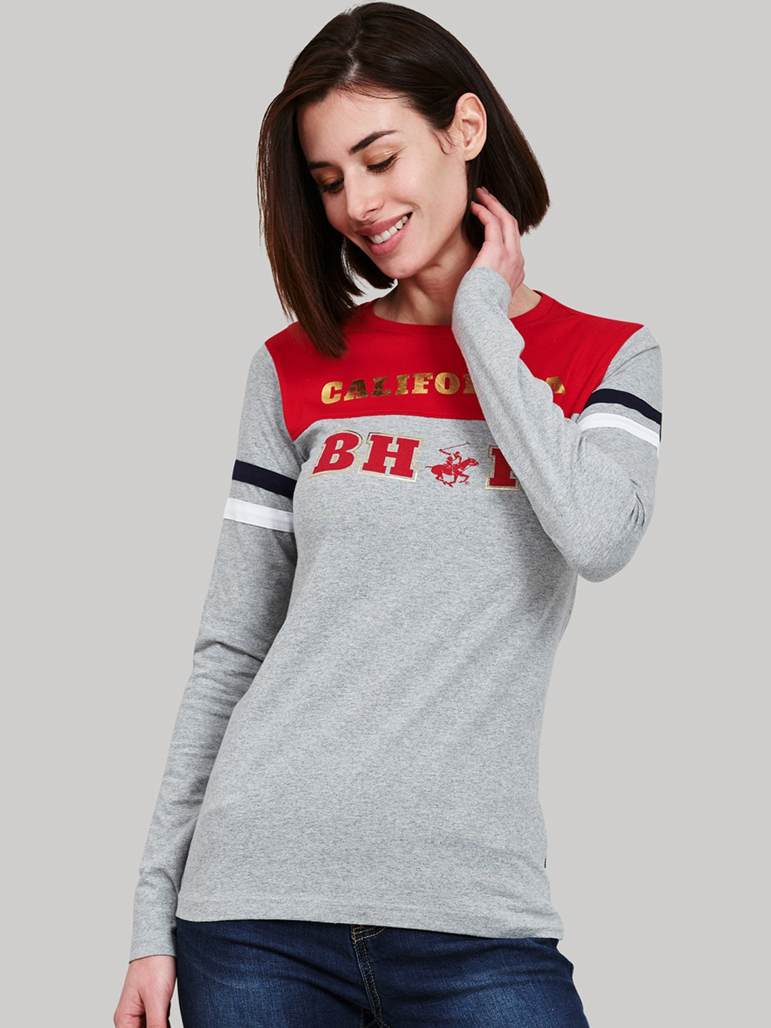Beverly Hills Polo Club Women Red Colourblocked Hood T-shirt