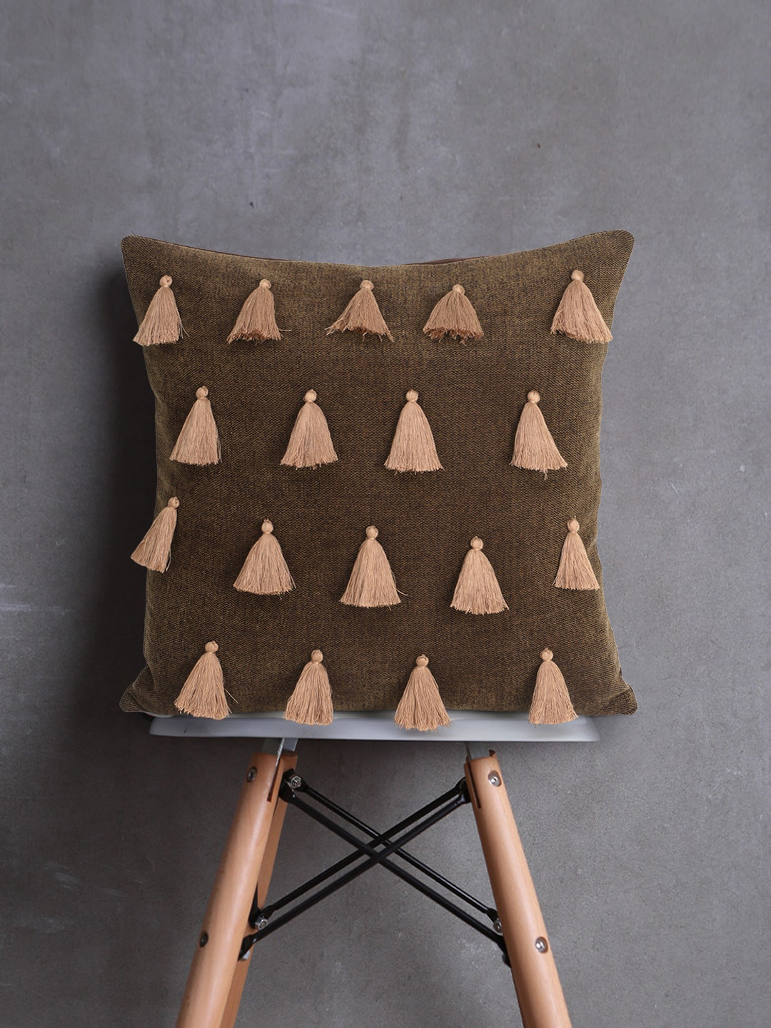 Mezposh Coffee Brown Set of Single Solid Square Cushion Covers