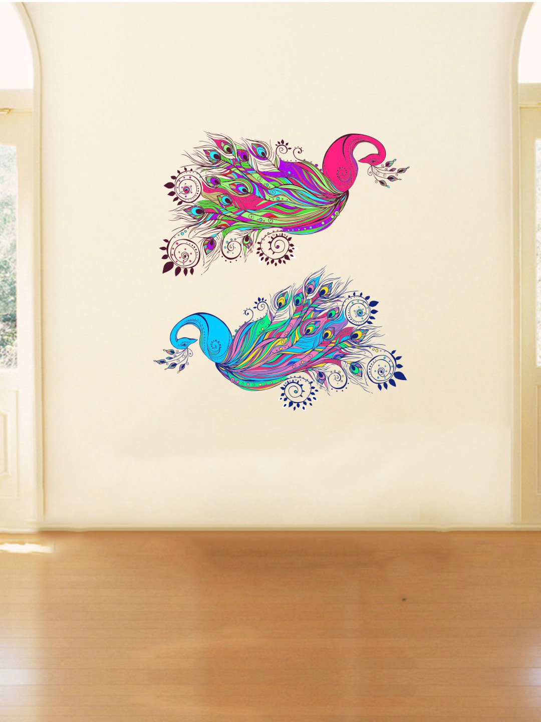 rawpockets Pink & Blue Peacock Pair Wall Sticker