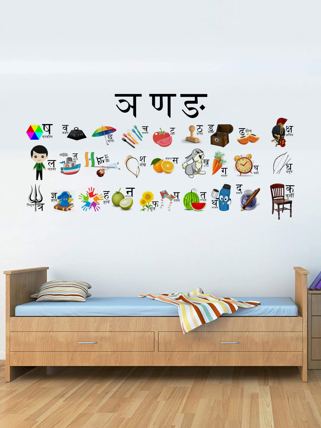 rawpockets White & Black Hindi Alphabets Wall Sticker