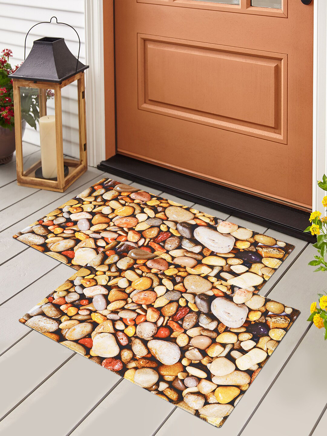 Story@home Set Of 2 Brown & Beige Printed Anti-Skid Doormats
