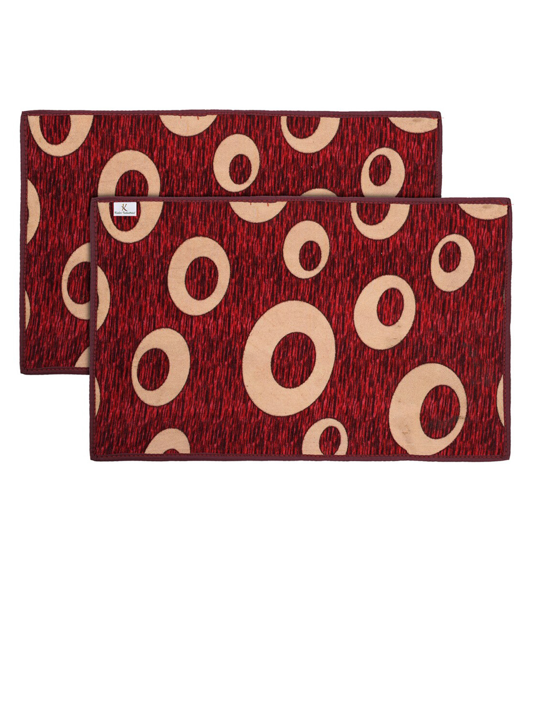 Kuber Industries Set Of 2 Maroon & Beige Printed Anti-Skid Doormats