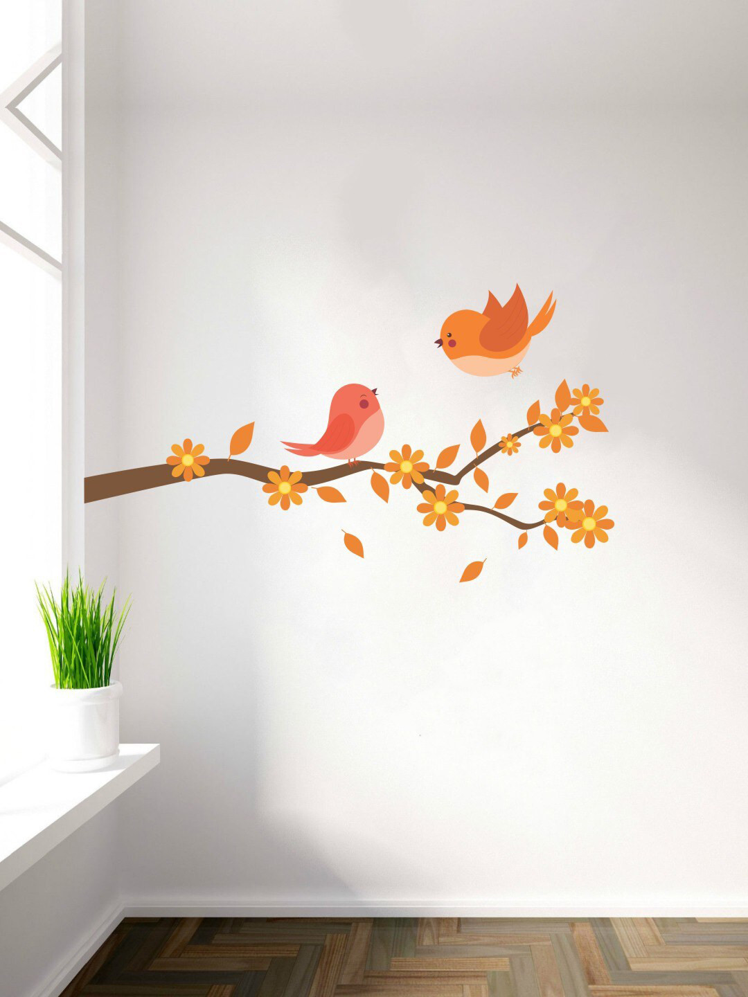 rawpockets Orange & Brown Love Birds Wall Sticker