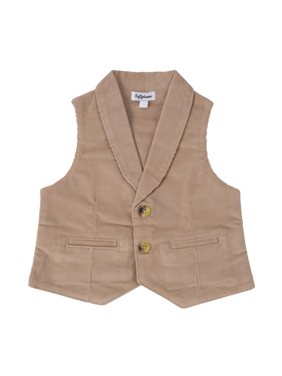 TOFFY HOUSE Boys Khaki-Coloured Solid Corduroy Waistcoat