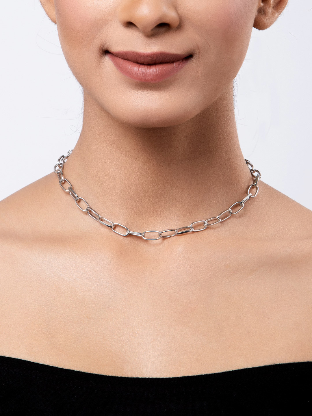Shining Diva Fashion Silver-Plated Metal Silver-Plated Chain