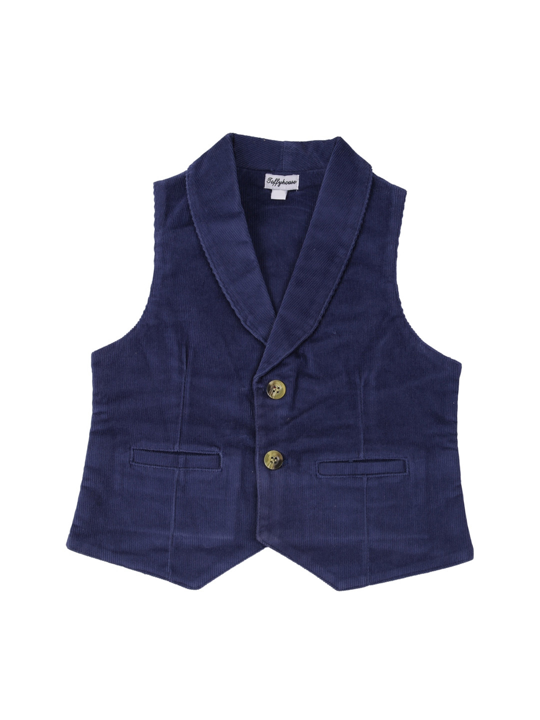 TOFFY HOUSE Infant Boys Blue Solid Casual Corduroy Waistcoat