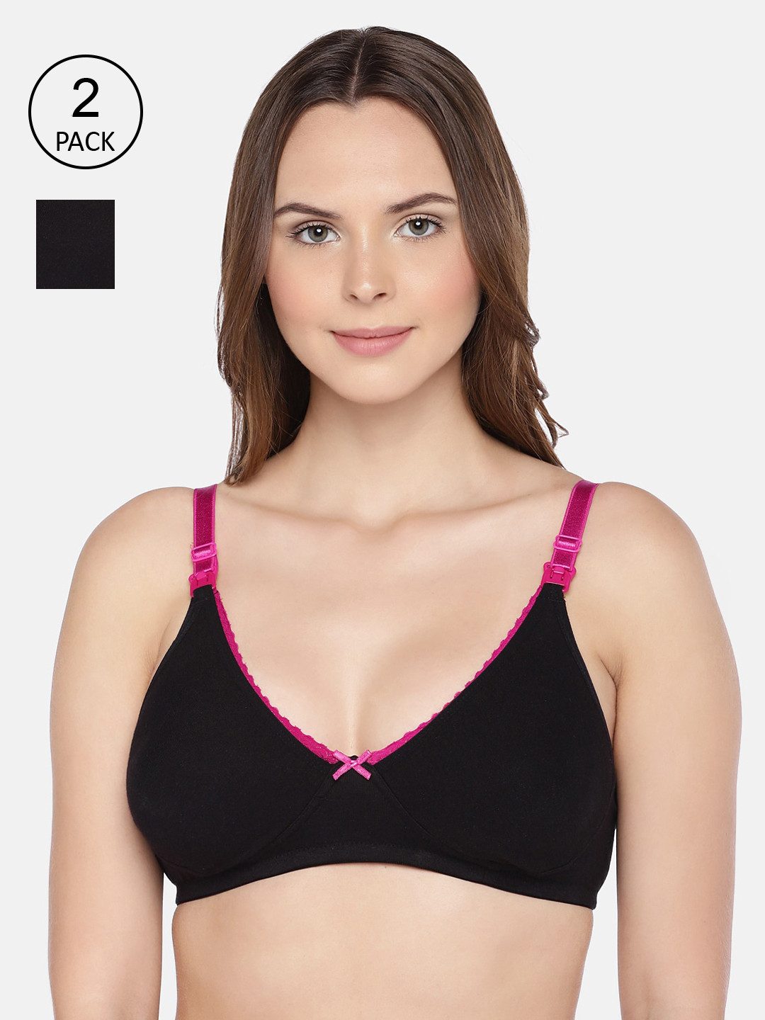 Inner Sense Black Solid Set of 2 Non-Wired Non Padded Maternity Bra IMB003C_3C