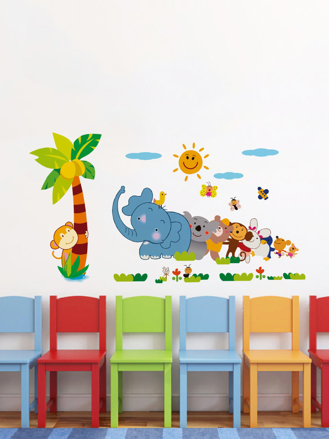 rawpockets Blue & Green Birds & Animal Printed Wall Sticker