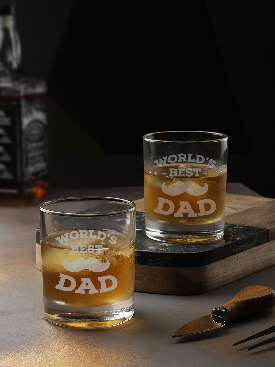 INCRIZMA Set Of 2 World's Best Dad Engraved Whiskey Glasses 300 ml