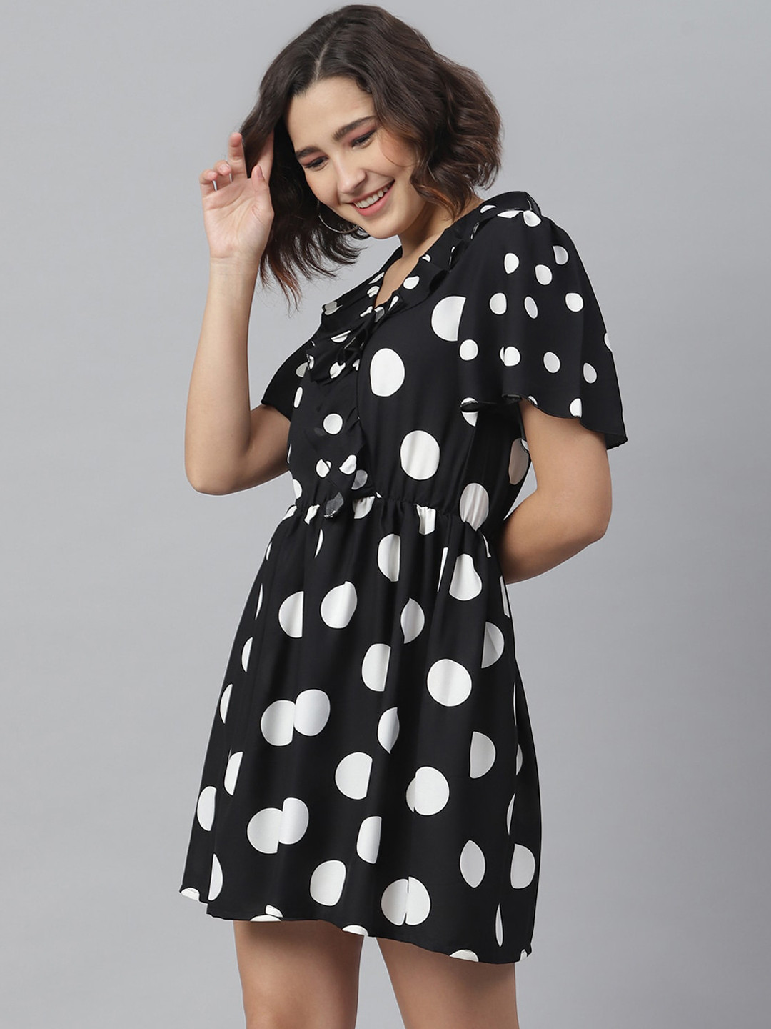 StyleStone Women Black & White Geometric Printed Fit and Flare Dress