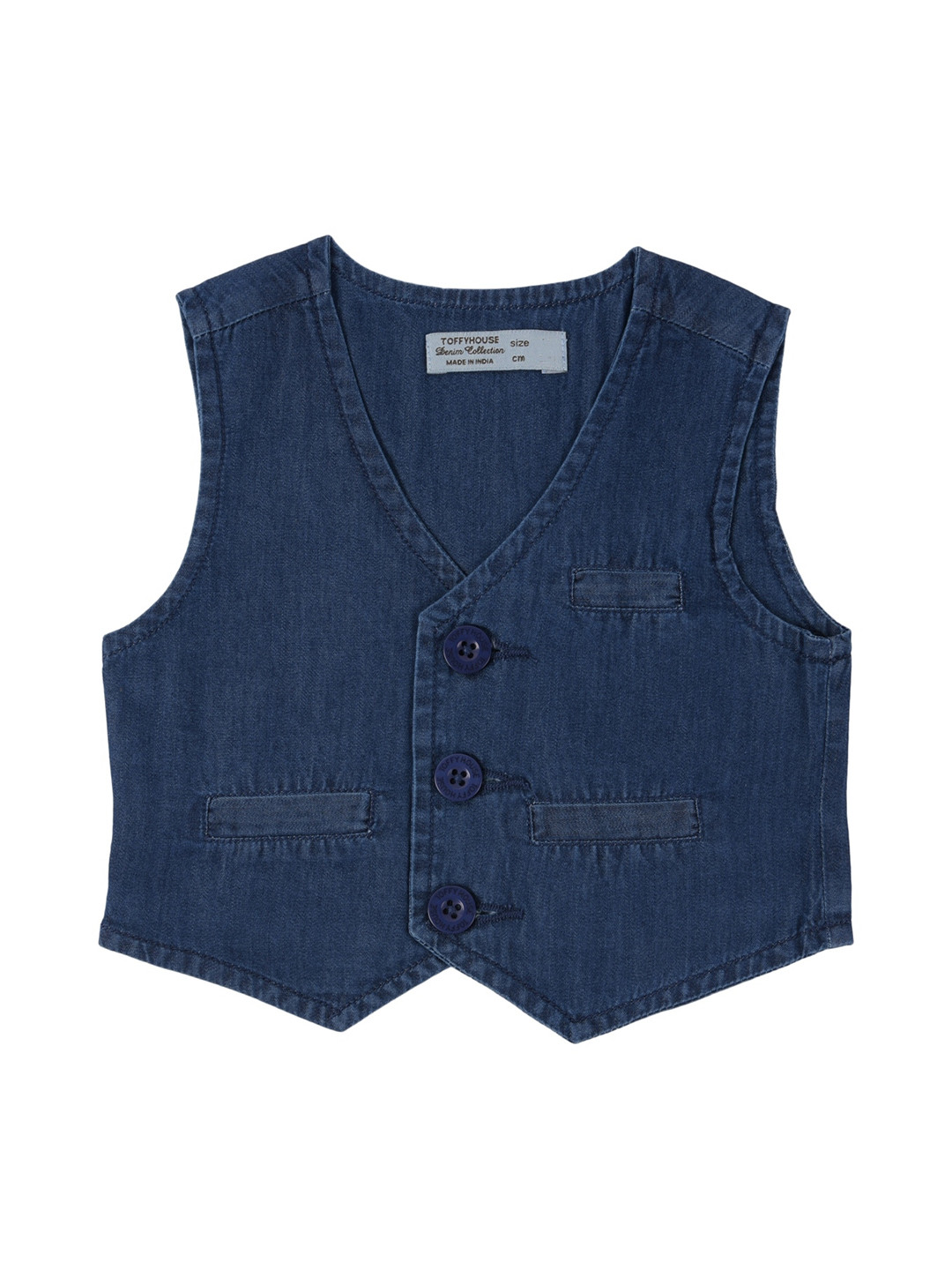 TOFFY HOUSE Boys Blue Washed Denim Waistcoat