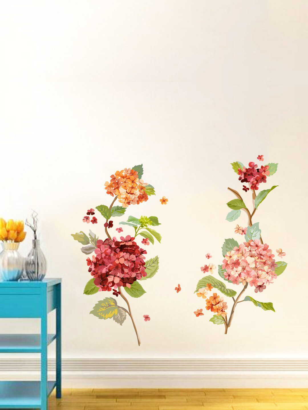 rawpockets Red & Green Flowers Plant Wall Sticker