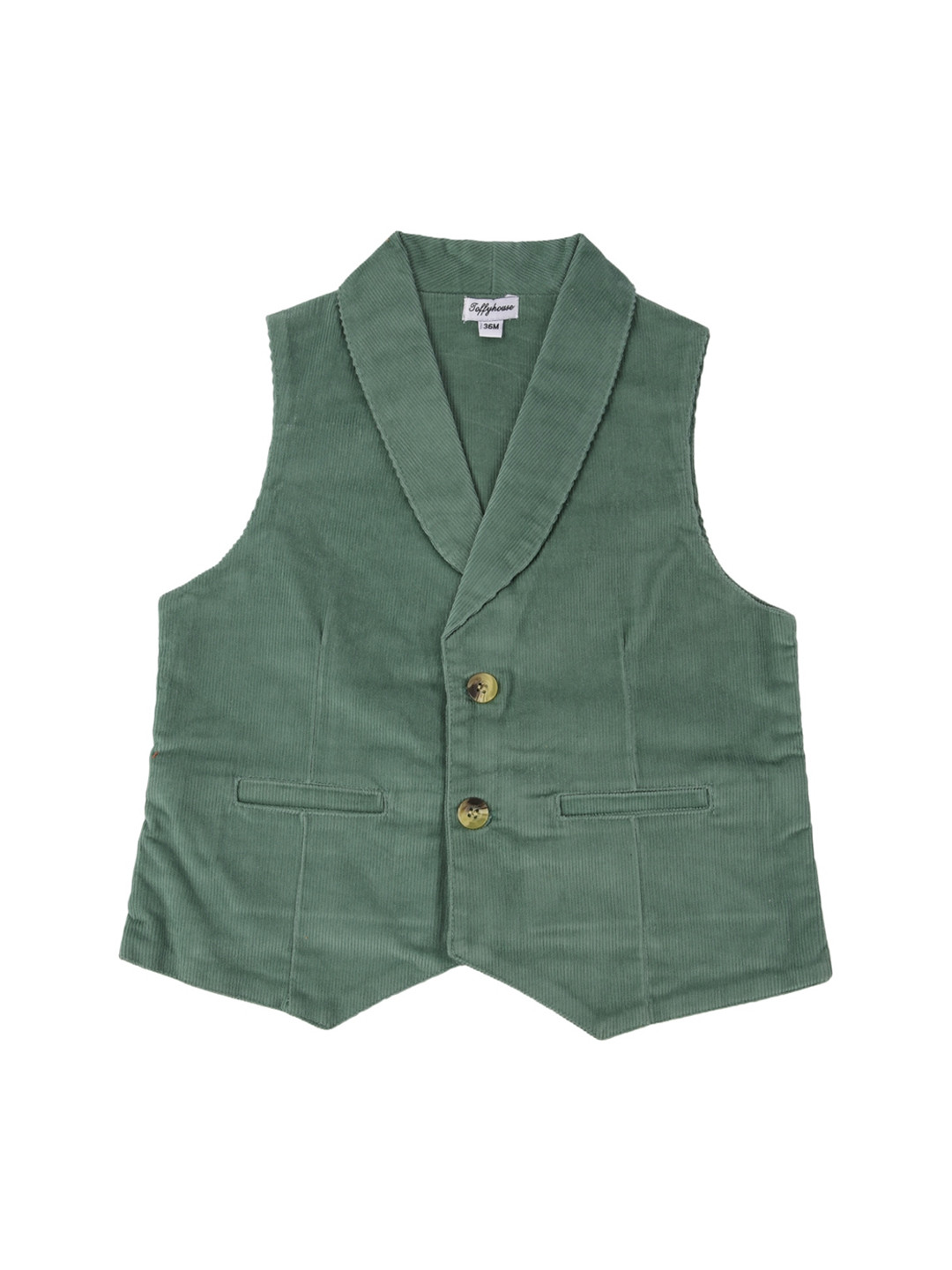 TOFFY HOUSE Infant Boys Green Solid Corduroy Waistcoat