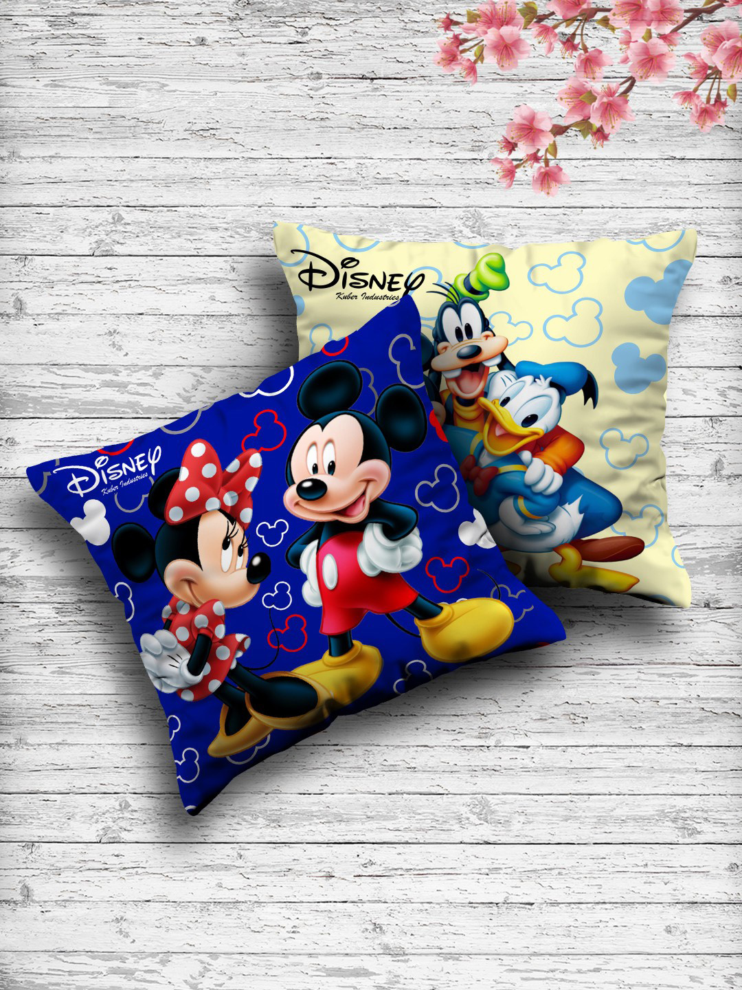 Kuber Industries Set Of 2 Disney Both Side Printed Reversible Square Cushions
