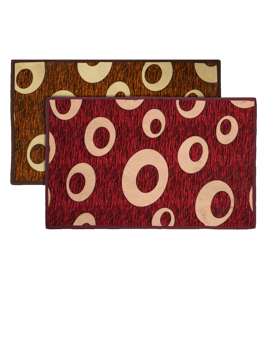 Kuber Industries Maroon & Brown Set Of 2 Printed Anti-Skid Doormats