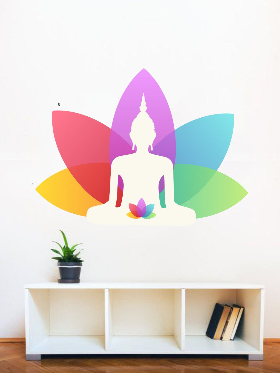 rawpockets White & Red Lotus With Buddha Silhouette Wall Sticker