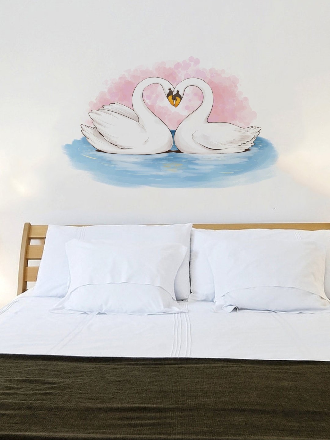 rawpockets Pink & White Beautiful Swan with Heart-In Background Wall Sticker