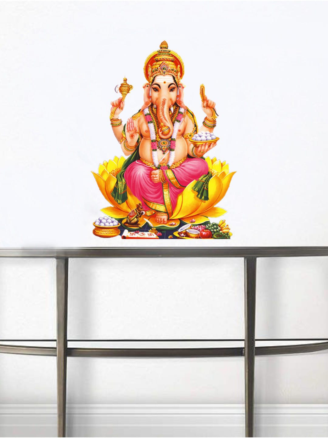 rawpockets Beige & Yellow Lord Ganesha On Lotus Wall Sticker