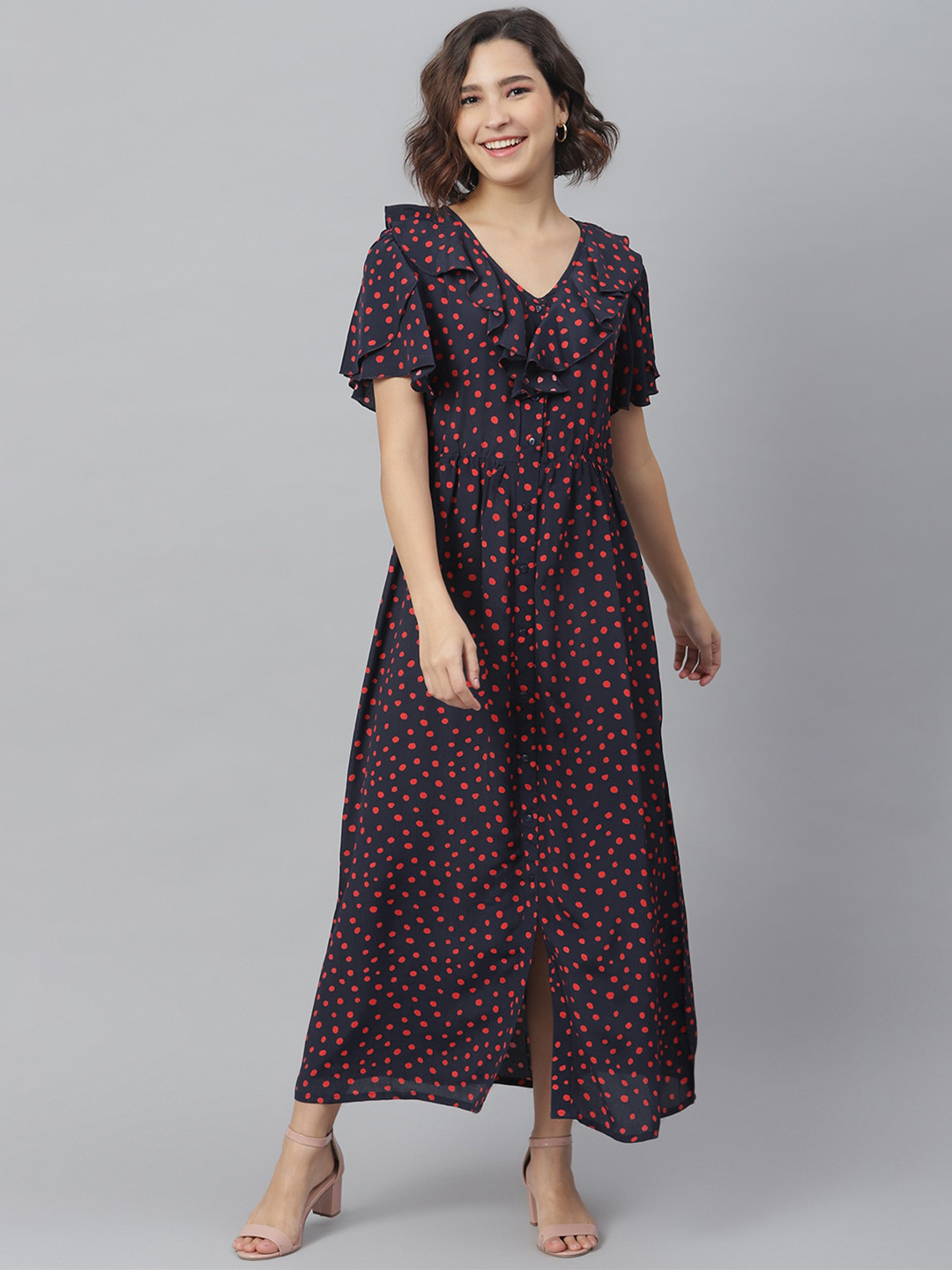 StyleStone Women Navy Blue Abstract Printed Maxi Dress