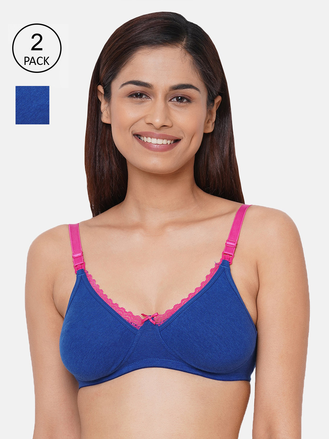 Inner Sense Blue & Magenta Solid Set of 2 Non-Wired Non Padded Maternity Bra