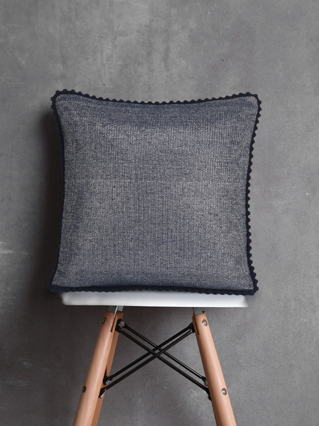 Mezposh Pom Pom Self Design Cotton Textured Square Cushion Covers - 16 x 16 In