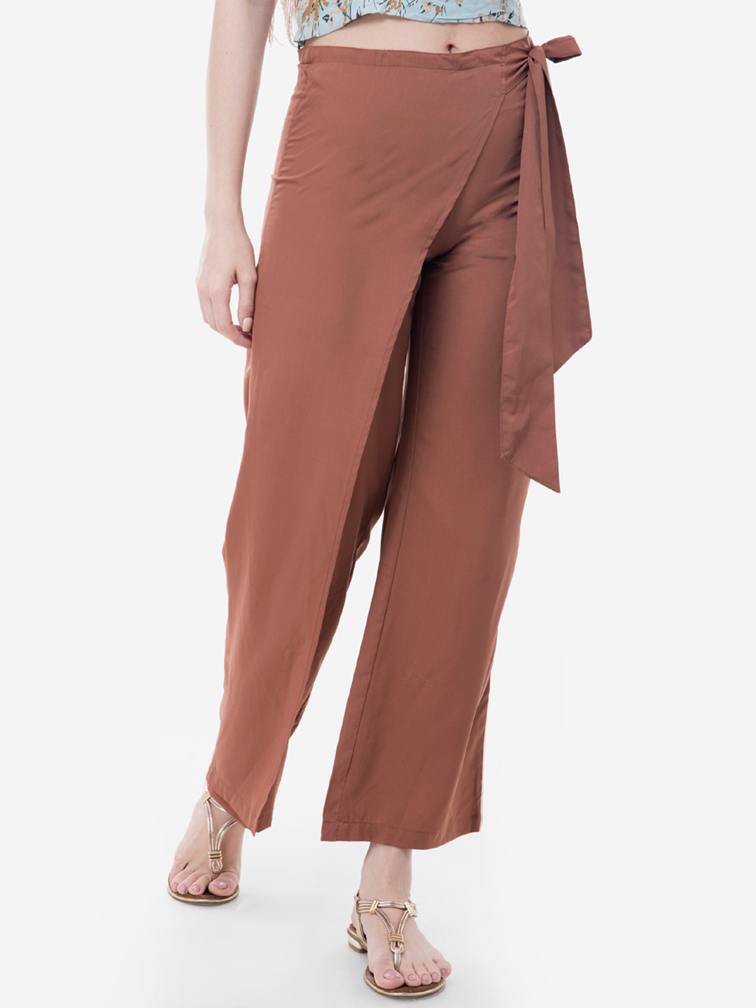 V&M Women Rust Smart Regular Fit Solid Regular Trousers